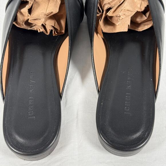 Jenni Kayne Mia Leather Mules Black Size 41 10 Italian Square Toe Slip-On Flats - Picture 6 of 9